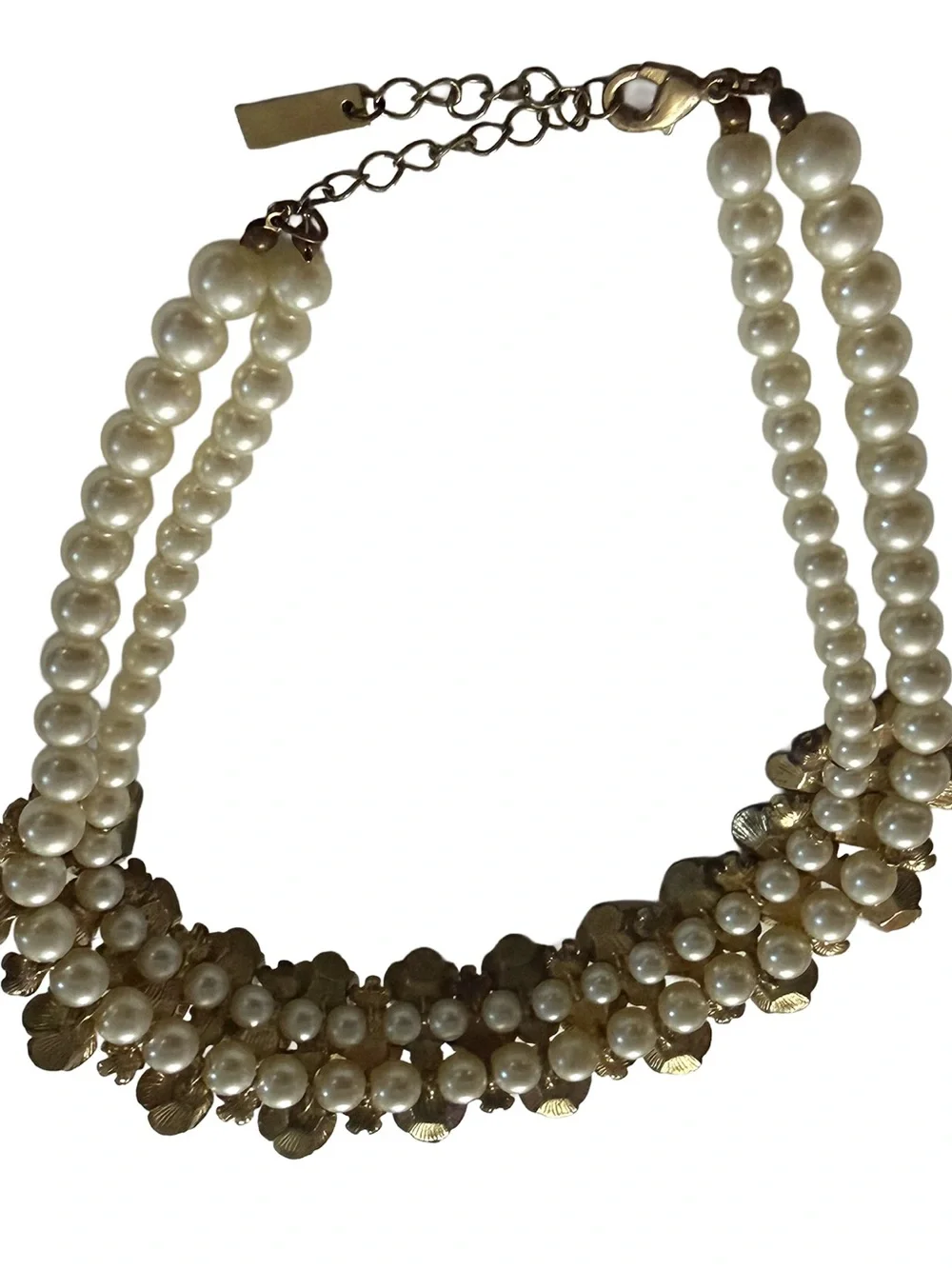 Gold Floral Faux Pearl Statement Necklace - Pink Accents